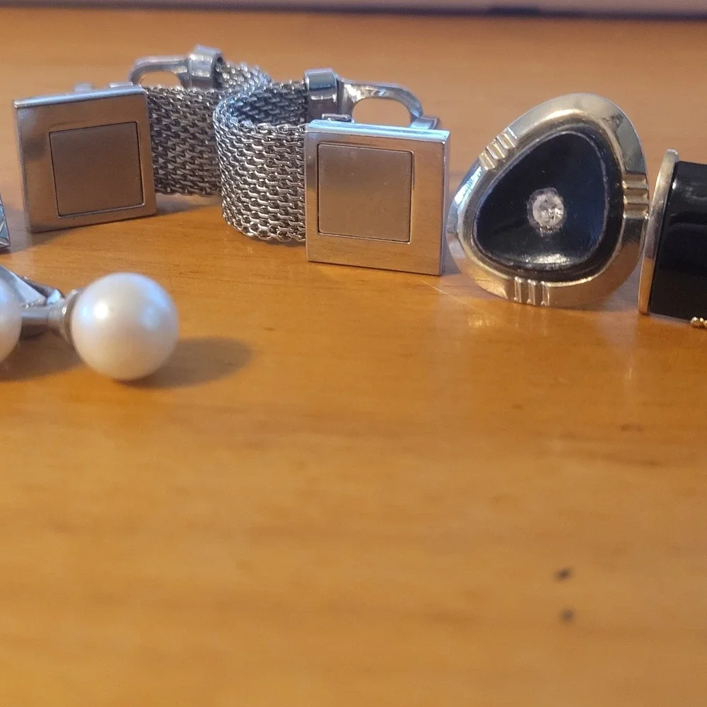 6 Pr Vintage Mens Cufflink Lot Modernist Onyx Mesh Wrap Faux Pearl